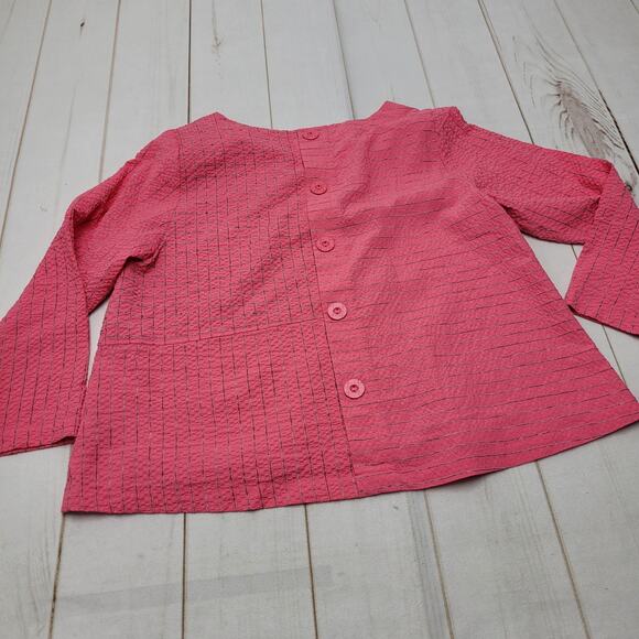 Habitat pink gauze textured patchwork top tunic boxy lagenlook button - Picture 5 of 6